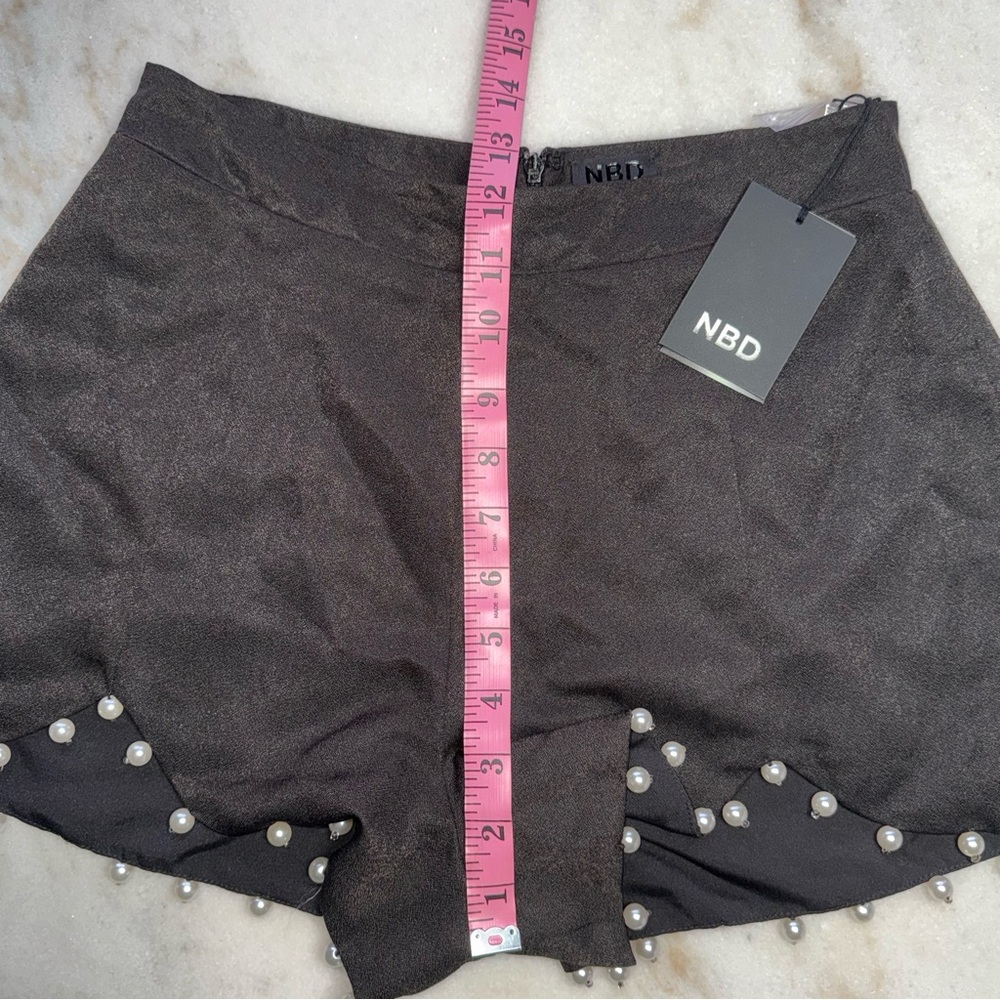 NBD Black Scalloped Pearl Trim High Waist Mini Shorts - Picture 12 of 14